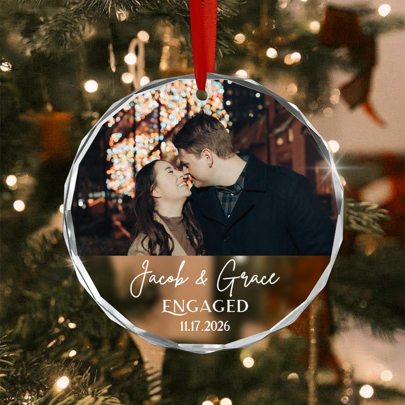 Engaged Couple Christmas Photo Ornament