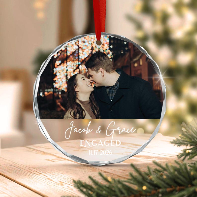 Engaged Couple Christmas Photo Ornament