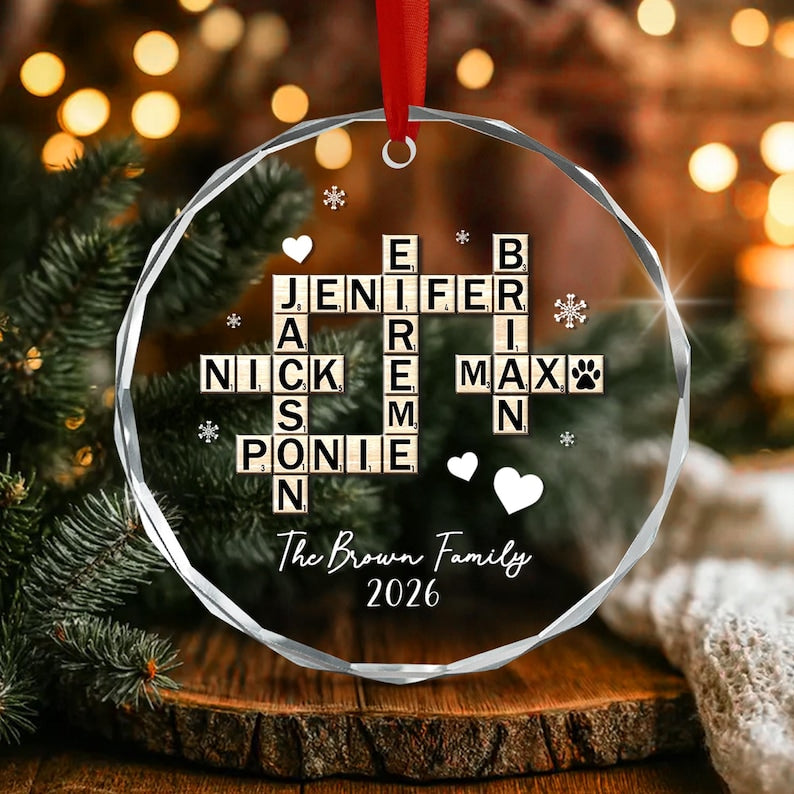 Family Name Crossword Glass Ornament
