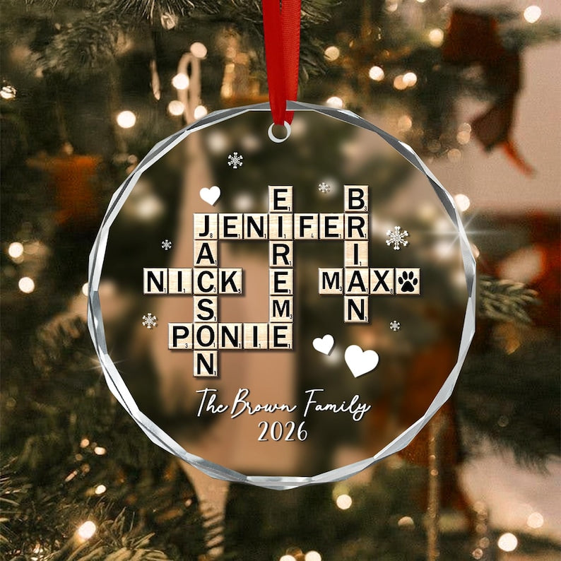 Family Name Crossword Glass Ornament