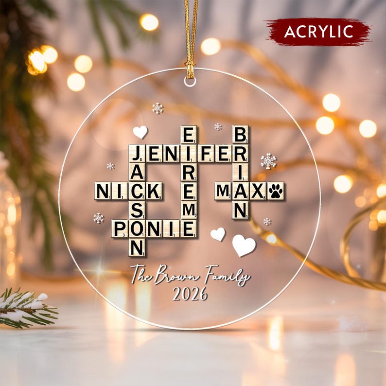 Family Name Crossword Glass Ornament