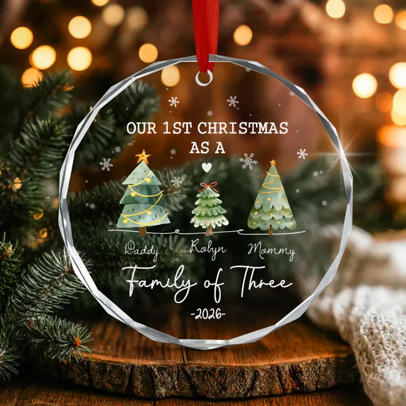 Family of 3 Baby Christmas Glass Ornament