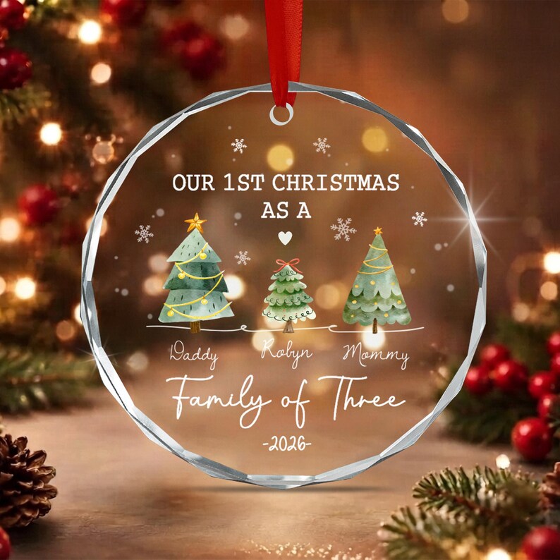 Family of 3 Baby Christmas Glass Ornament