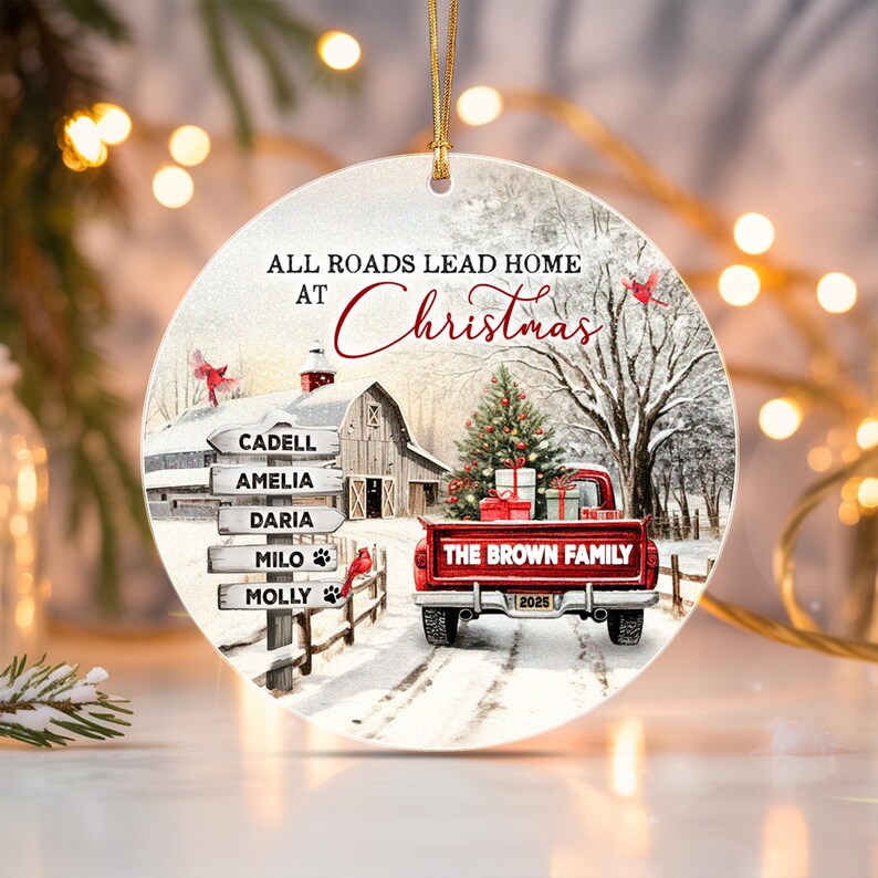 Winter Farmhouse & Truck Family Ornament