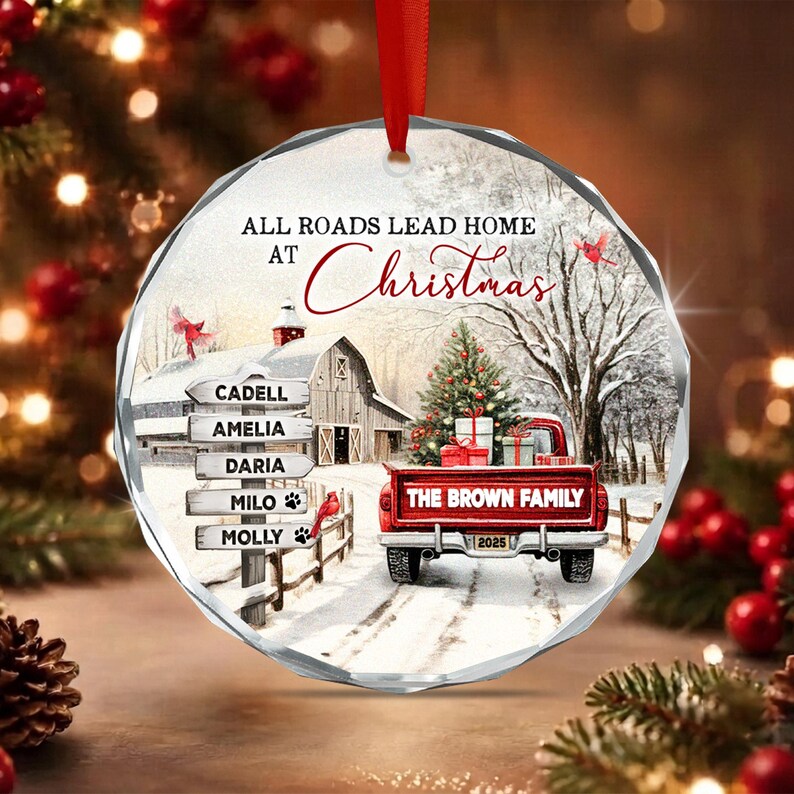 Winter Farmhouse & Truck Family Ornament