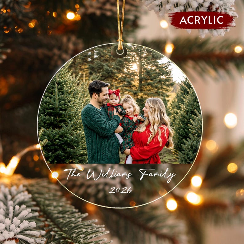 Family Christmas Photo & Name Ornament