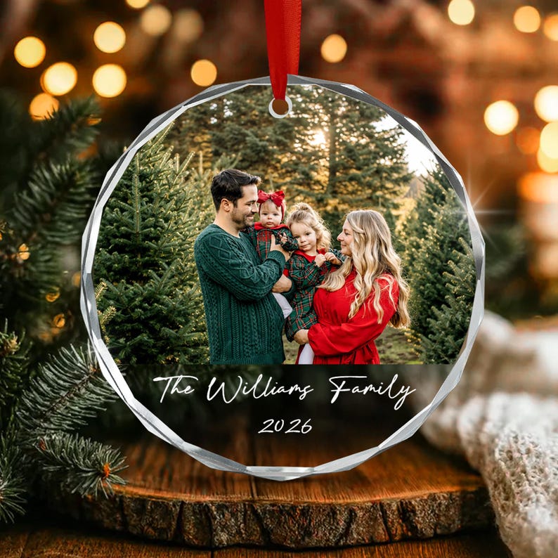 Family Christmas Photo & Name Ornament