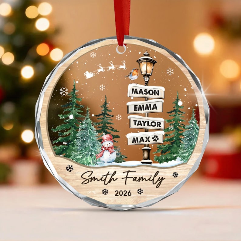 Family of 4 with Pets Name Ornament