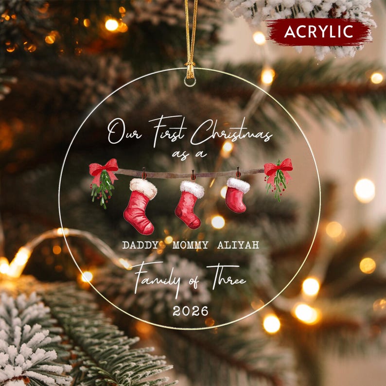 Family of 3 Stocking Glass Ornament