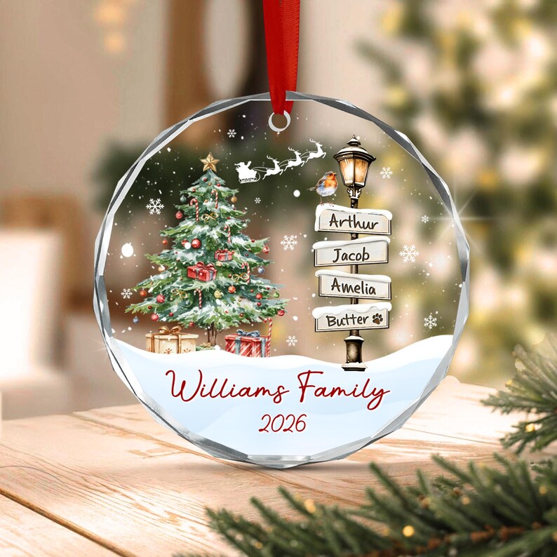 Winter Family Signpost Glass Ornament