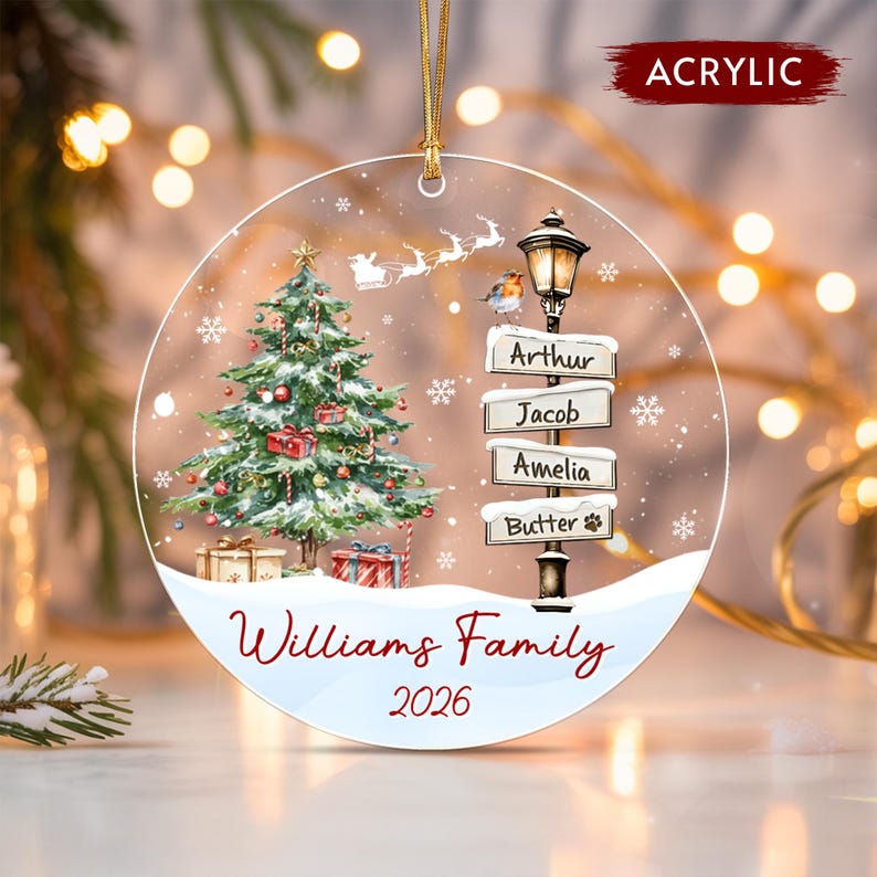 Winter Family Signpost Glass Ornament