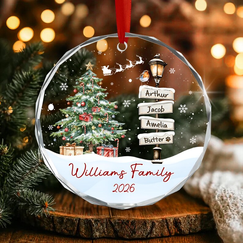 Winter Family Signpost Glass Ornament