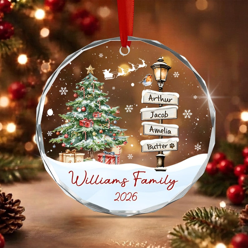 Winter Family Signpost Glass Ornament