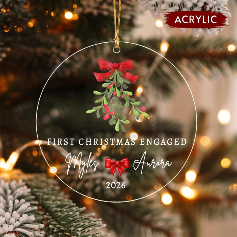 Mistletoe Engaged Couple Christmas Ornament