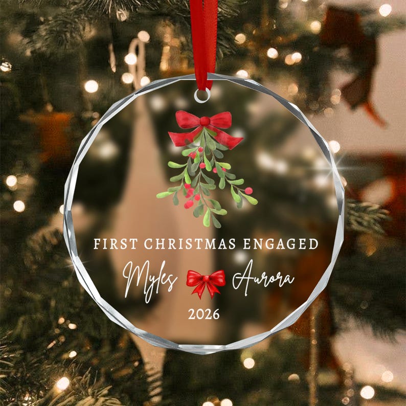 Mistletoe Engaged Couple Christmas Ornament