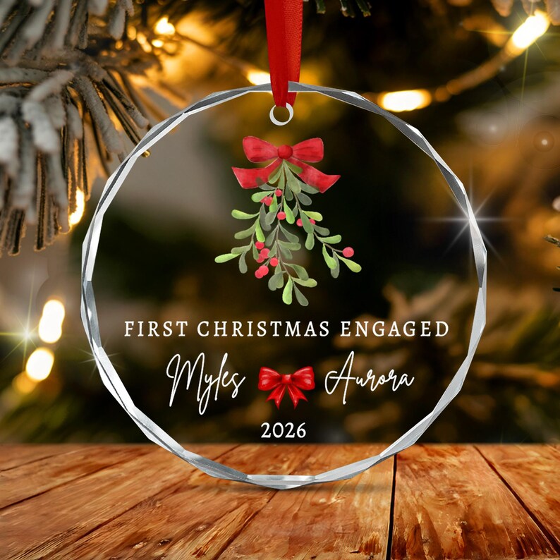 Mistletoe Engaged Couple Christmas Ornament