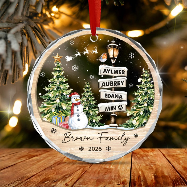 Custom Family Signpost Glass Ornament