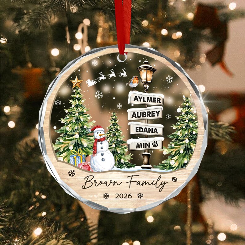 Custom Family Signpost Glass Ornament