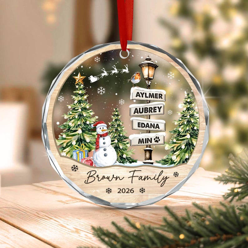 Custom Family Signpost Glass Ornament