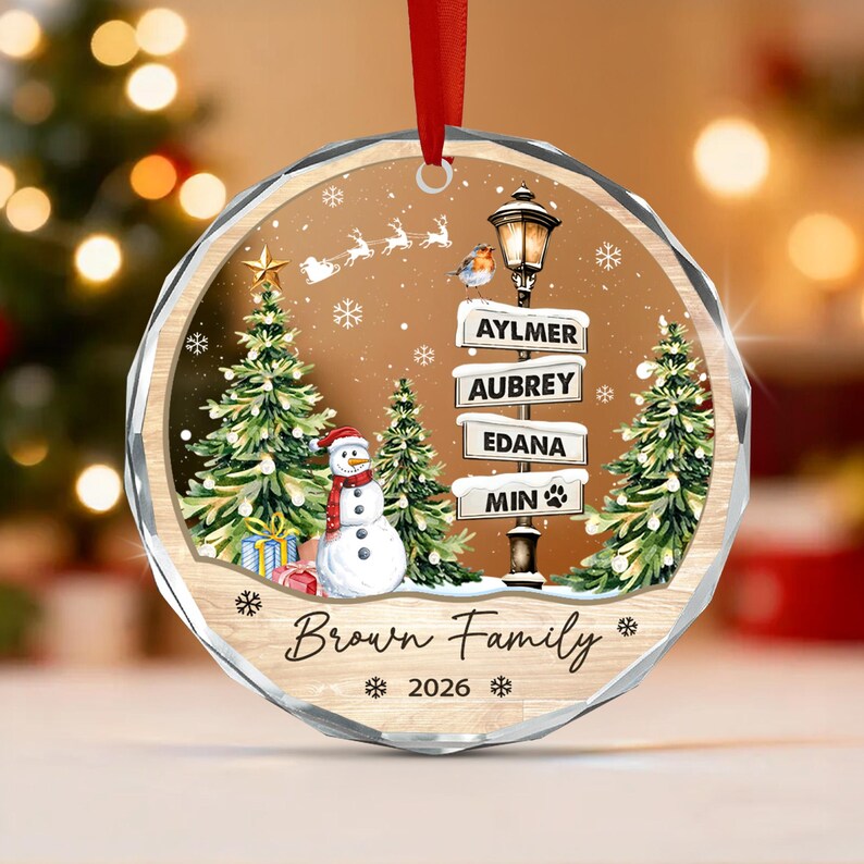 Custom Family Signpost Glass Ornament
