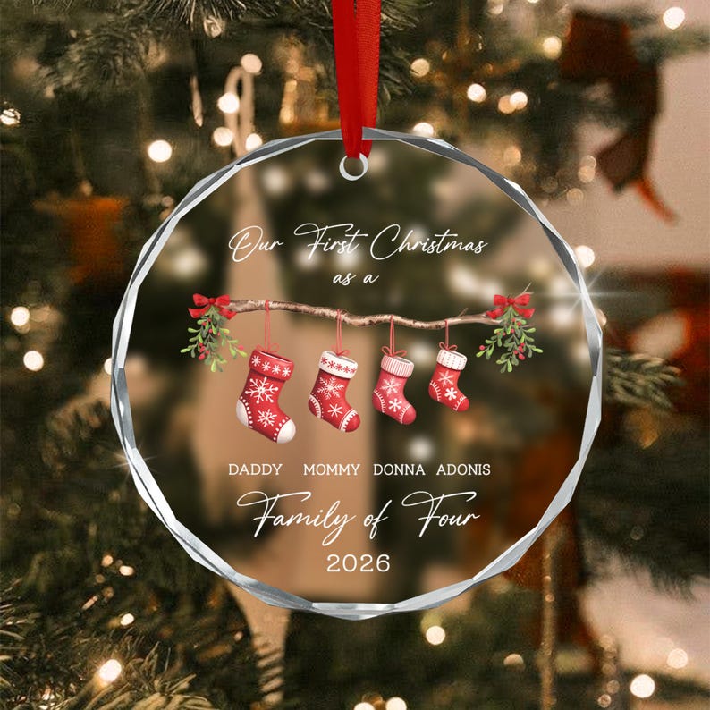 Family of 4 Watercolor Stocking Ornament