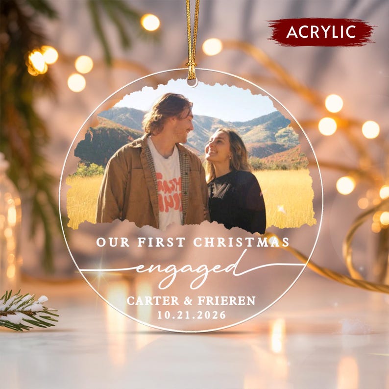 Engagement Photo Names & Date Ornament