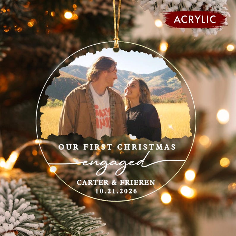 Engagement Photo Names & Date Ornament