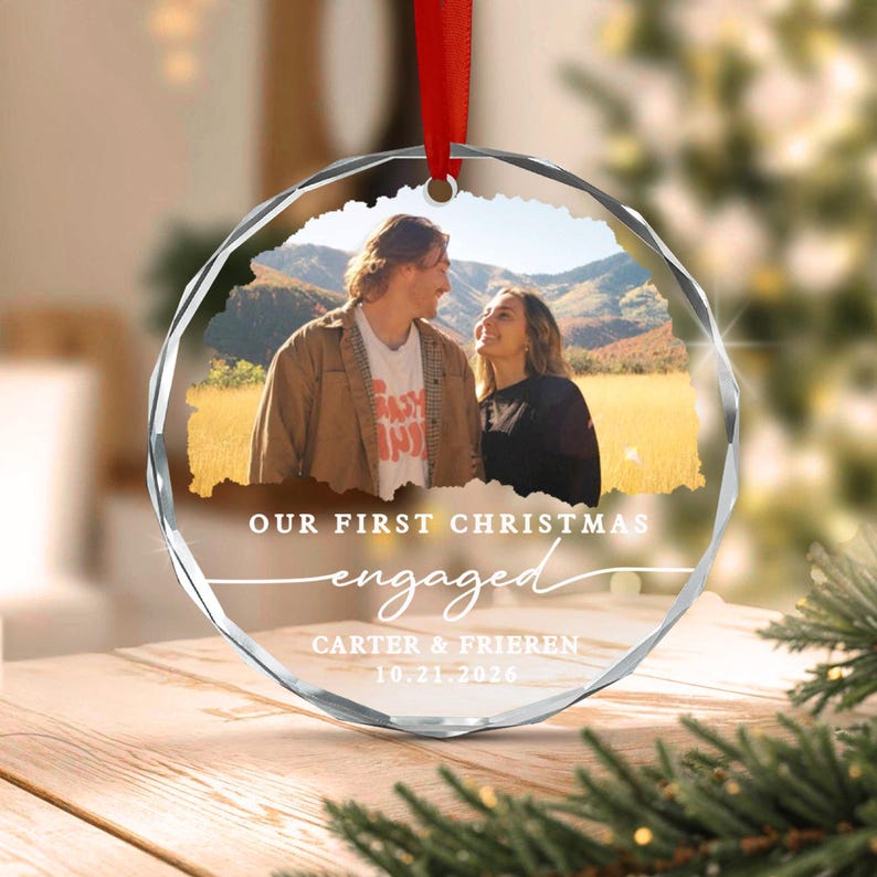 Engagement Photo Names & Date Ornament