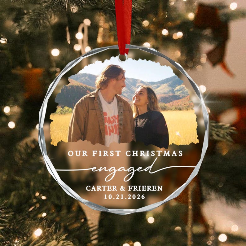 Engagement Photo Names & Date Ornament
