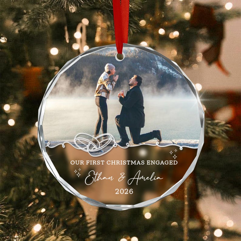 Custom First Engaged Christmas Photo Ornament