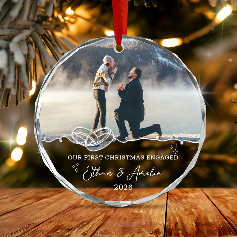Custom First Engaged Christmas Photo Ornament