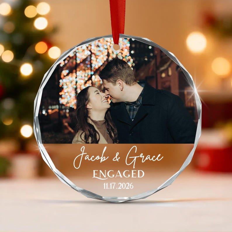 Engaged Couple Christmas Photo Ornament