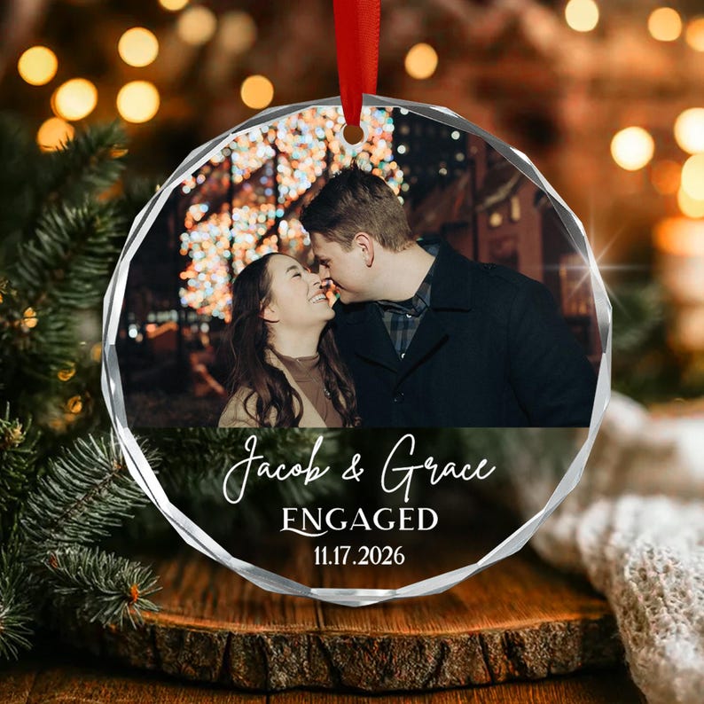 Engaged Couple Christmas Photo Ornament
