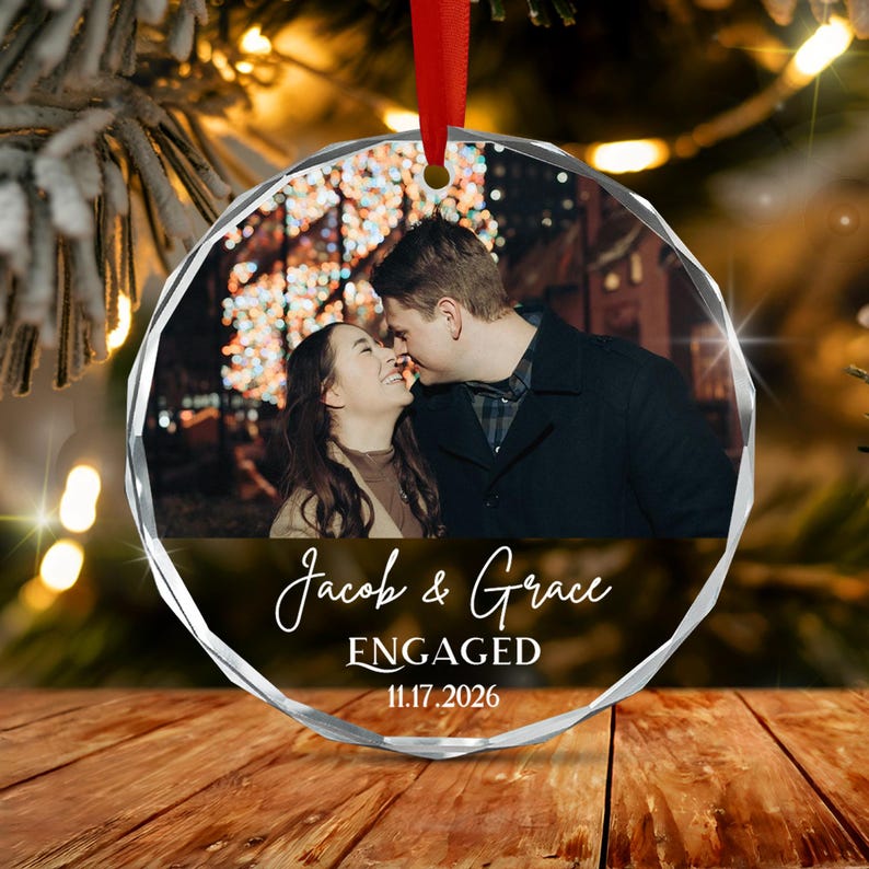 Engaged Couple Christmas Photo Ornament