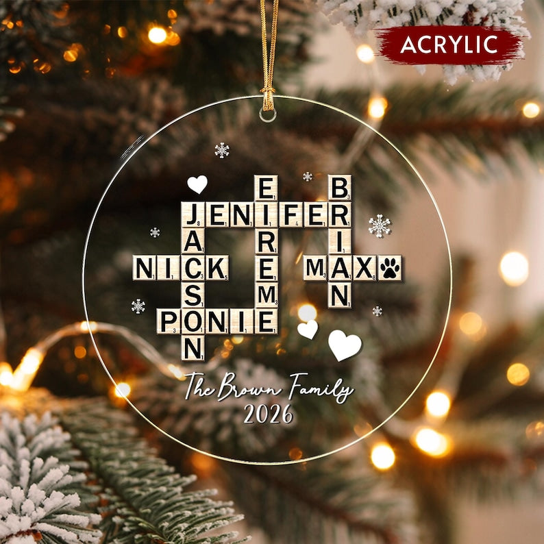 Family Name Crossword Glass Ornament