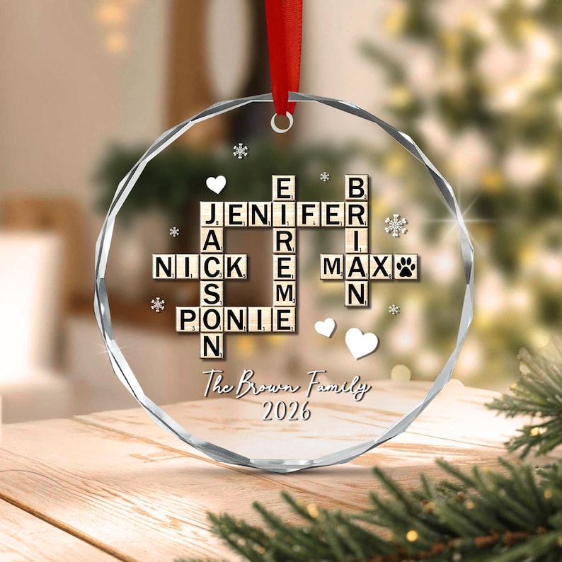Family Name Crossword Glass Ornament