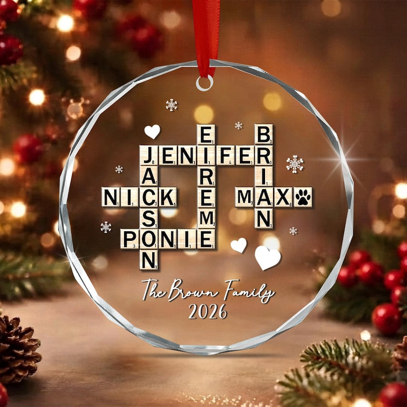 Family Name Crossword Glass Ornament