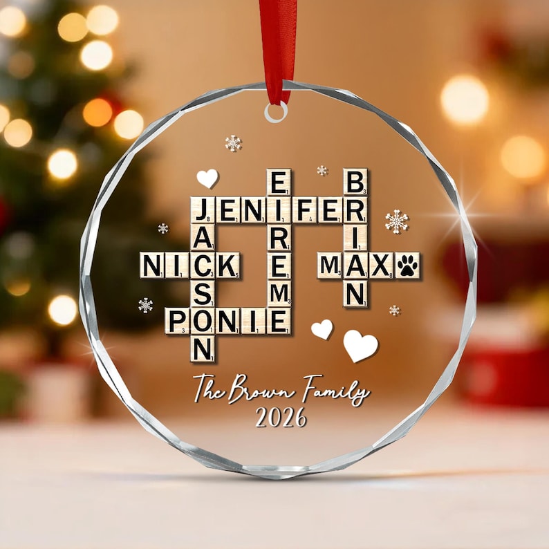 Family Name Crossword Glass Ornament