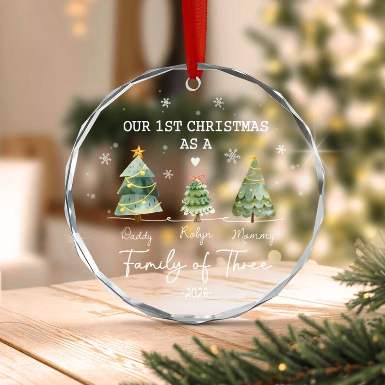 Family of 3 Baby Christmas Glass Ornament