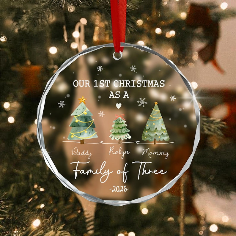 Family of 3 Baby Christmas Glass Ornament
