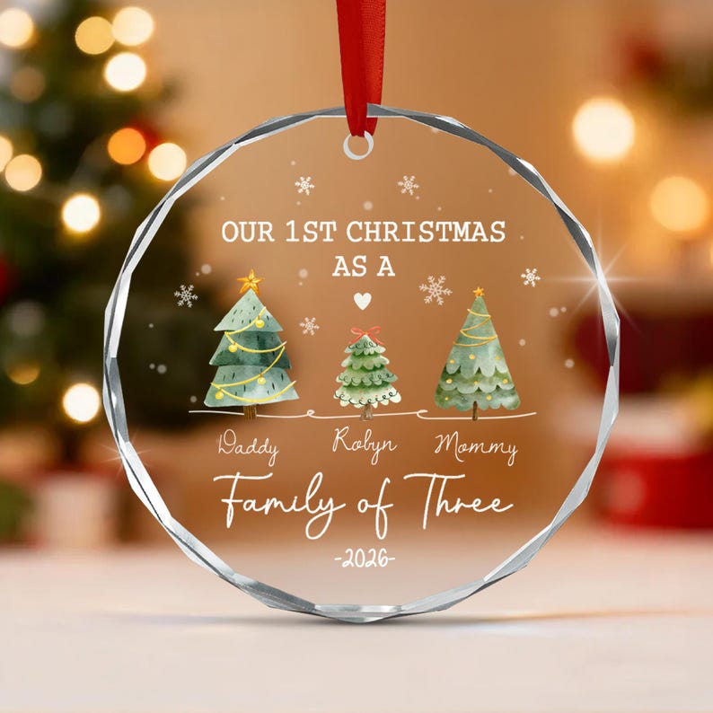 Family of 3 Baby Christmas Glass Ornament