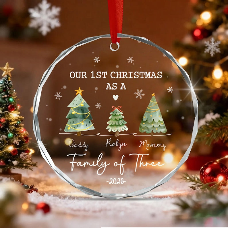 Family of 3 Baby Christmas Glass Ornament