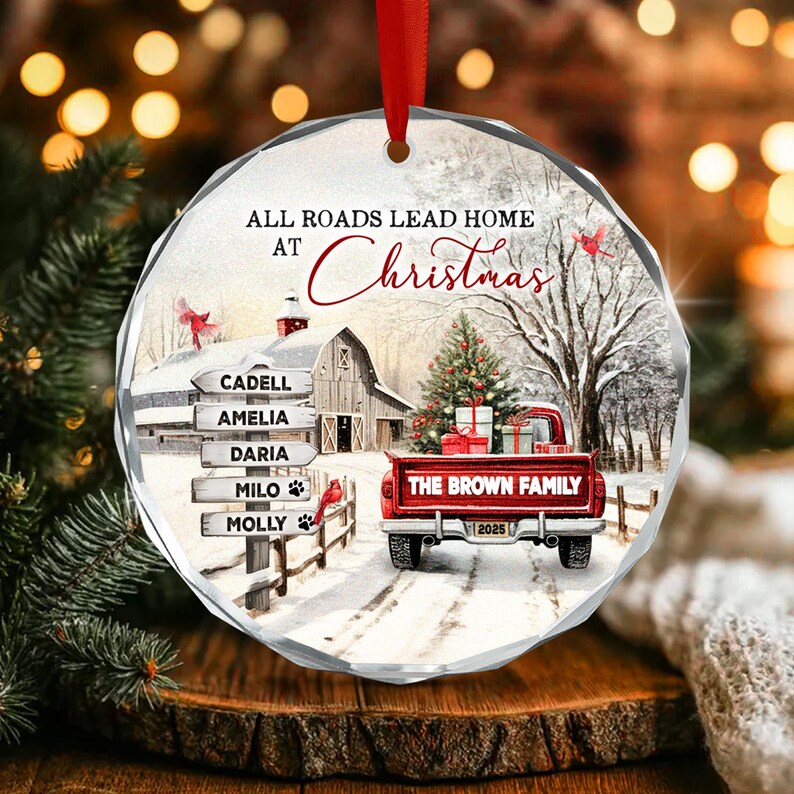 Winter Farmhouse & Truck Family Ornament