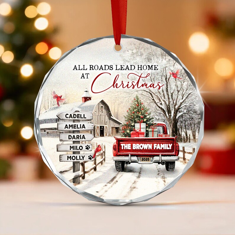 Winter Farmhouse & Truck Family Ornament