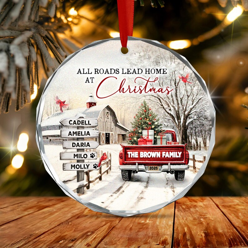 Winter Farmhouse & Truck Family Ornament