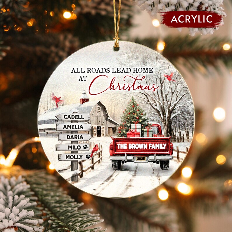 Winter Farmhouse & Truck Family Ornament