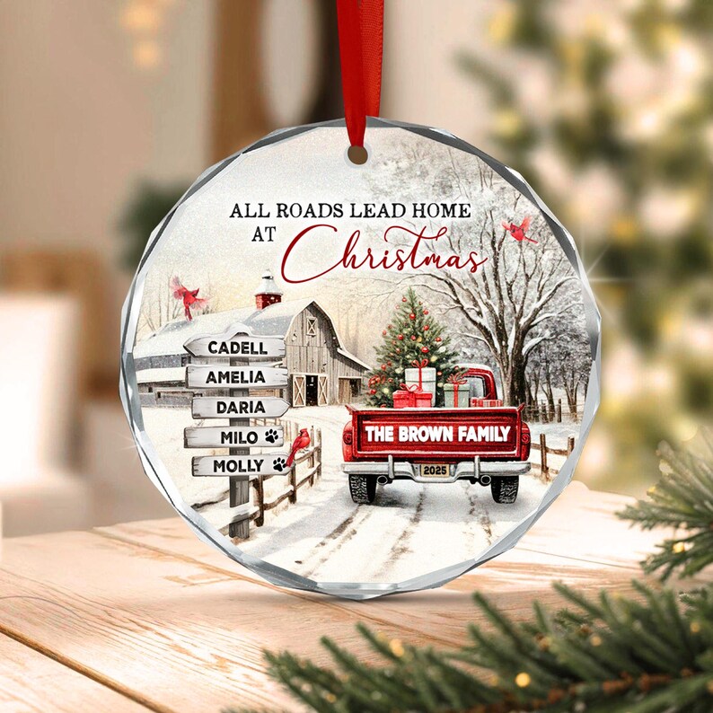 Winter Farmhouse & Truck Family Ornament
