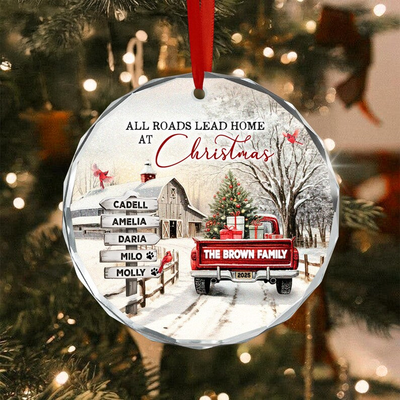 Winter Farmhouse & Truck Family Ornament