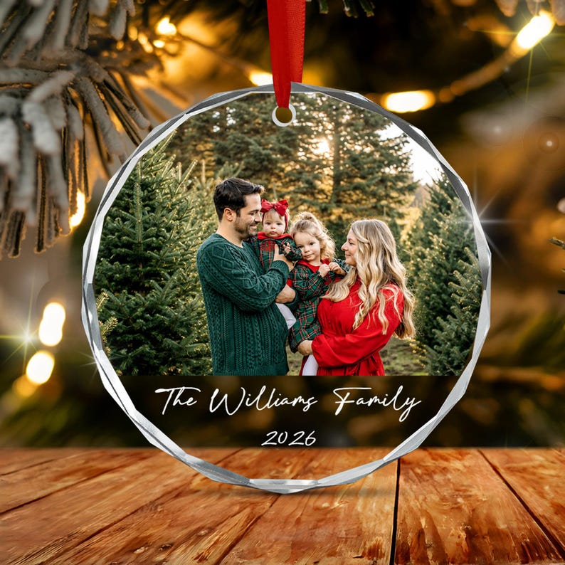 Family Christmas Photo & Name Ornament