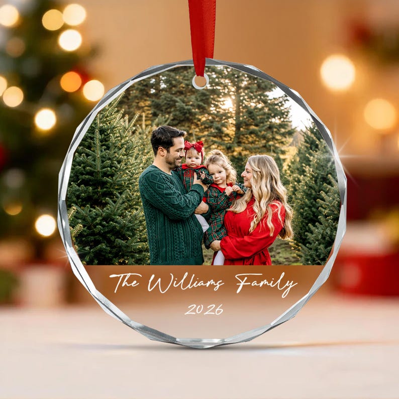 Family Christmas Photo & Name Ornament